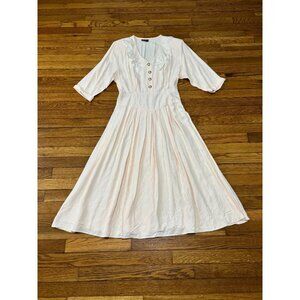 Vintage Tina Barrie Womens Dress Sz 14 Light Pink Crochet Collar Modest 70s 80s